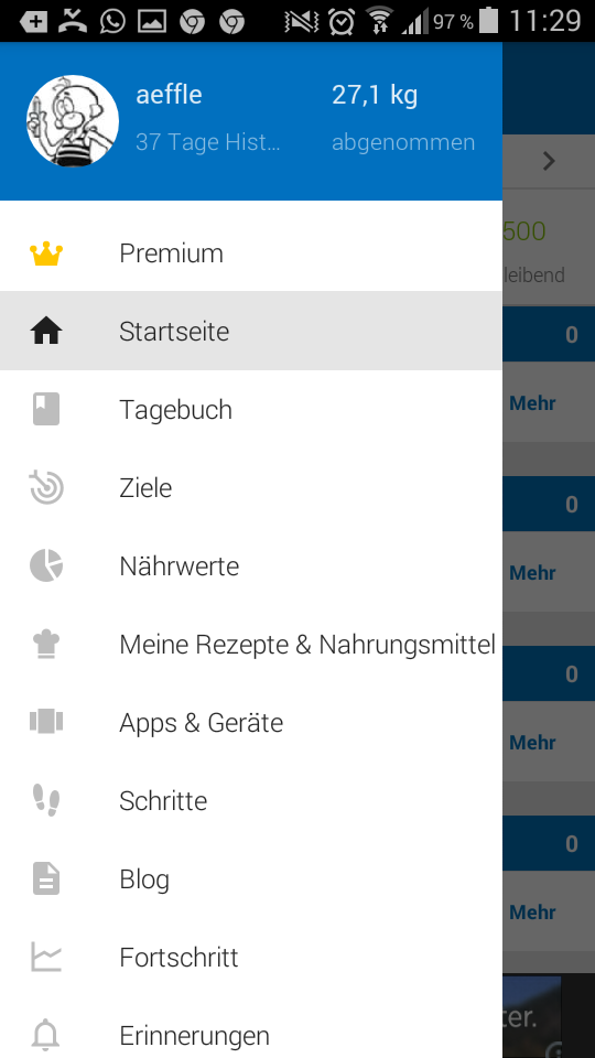 Screenshot Gewichtsabnahme App
